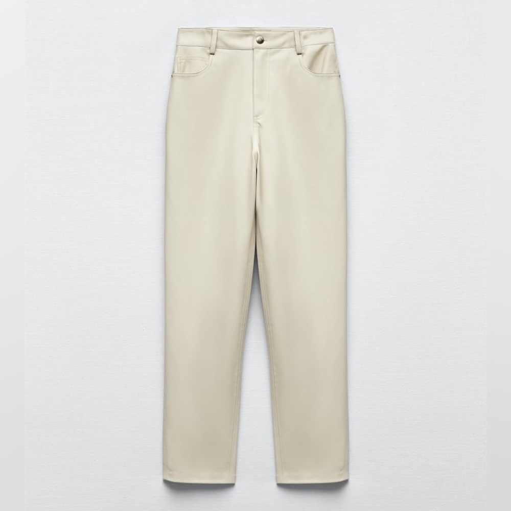 Zara Ecru Faux Leather High Rise Mom Fit Pants - Picture 10 of 13